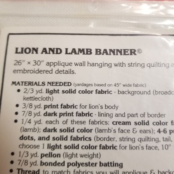 1981 The Pattern Factory Lion and Lamb Banner applique pattern Pat020 - Picture 5 of 5